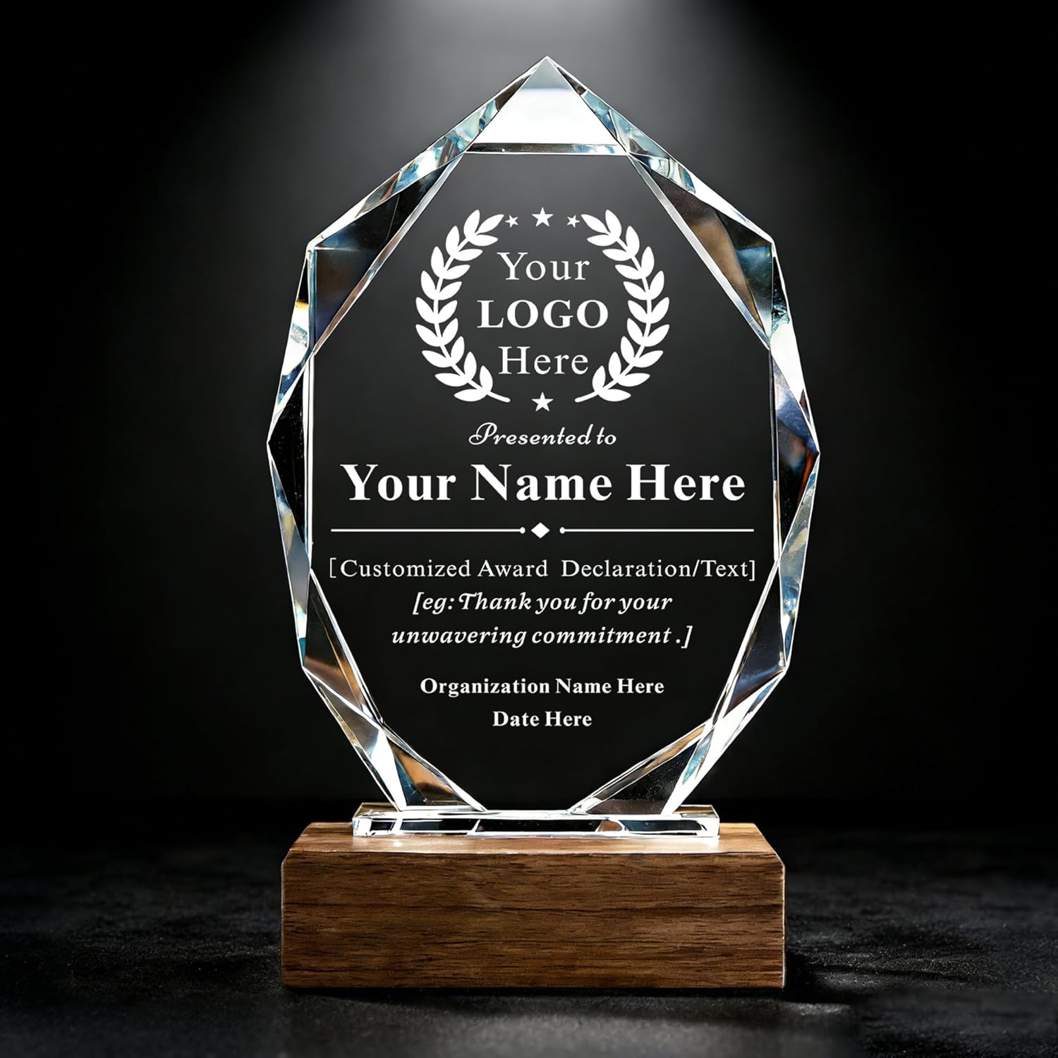 Aizza Beata Custom Crystal Trophy Awards-Personalized Award Trophy with Logo Text, Engraved K9 Crystal Award for Company,Employee Appreciation Gift,Years of Service, Academic Recognition Gift