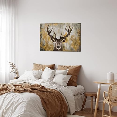 Miniatura 3 de KREATIVE ARTS Imágenes rústicas modernas de ciervos de alce con cuerno grande, arte de pared con cuernos, arte de pared vintage sobre lienzo, arte