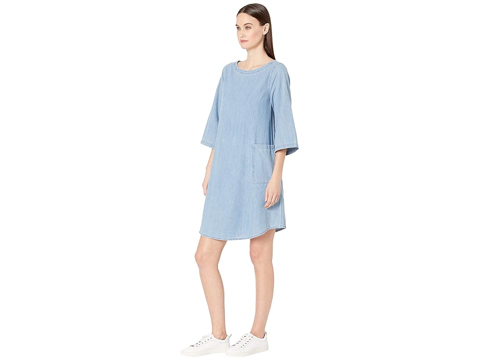 

Eileen Fisher Bateau Neck 3/4 Sleeve K/L Dress (Blue Star) Women's Dress, Multi