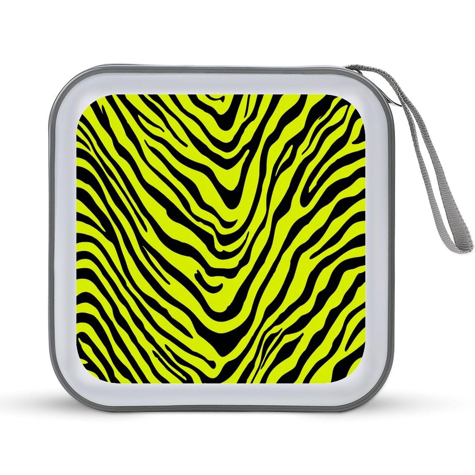 Jubonexis Bright Lime Yellow with Black Zebra Stripes CD Case DVD Storage Case Portable for Car Home Travel