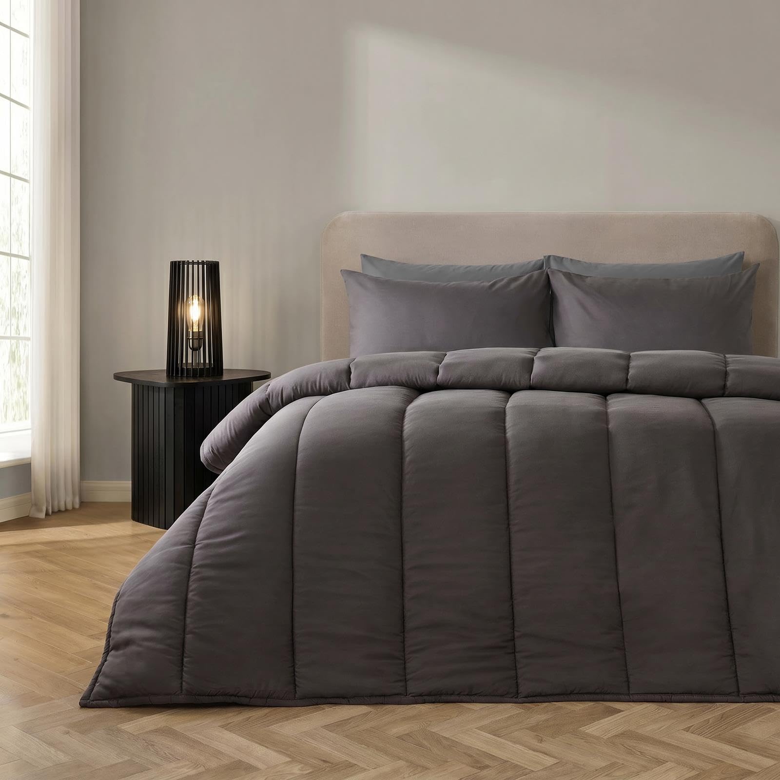 OHS Coverless Duvet Double, 10.5 Tog Duvet with Pillowcases - Charcoal Grey — image 1