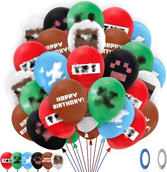 Miner Birthday Decorations for Girls Boys- 38pcs Spiel Birthday Balloons Decorations, Latex Balloons for Kids, Happy Birthday Balloons, Party Balloons Supplies for Gaming Birthday Decoration