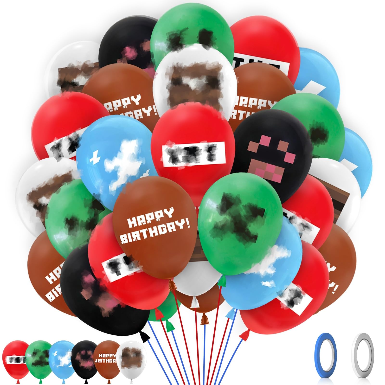 Miner Birthday Decorations for Girls Boys- 38pcs Spiel Birthday Balloons Decorations, Latex Balloons for Kids, Happy Birthday Balloons, Party Balloons Supplies for Gaming Birthday Decoration — image 1
