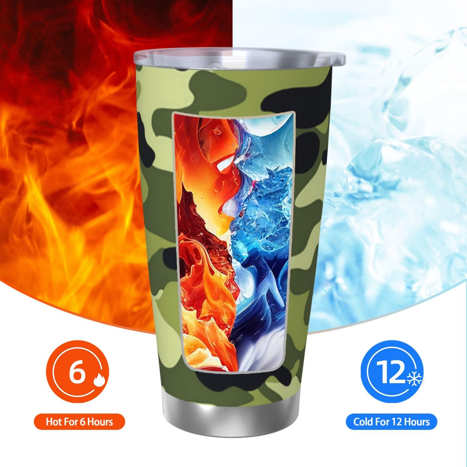 Tazza portatile dell'acciaio inossidabile della tazza dell'automobile della tazza dell'automobile stampata verde di camo 20oz