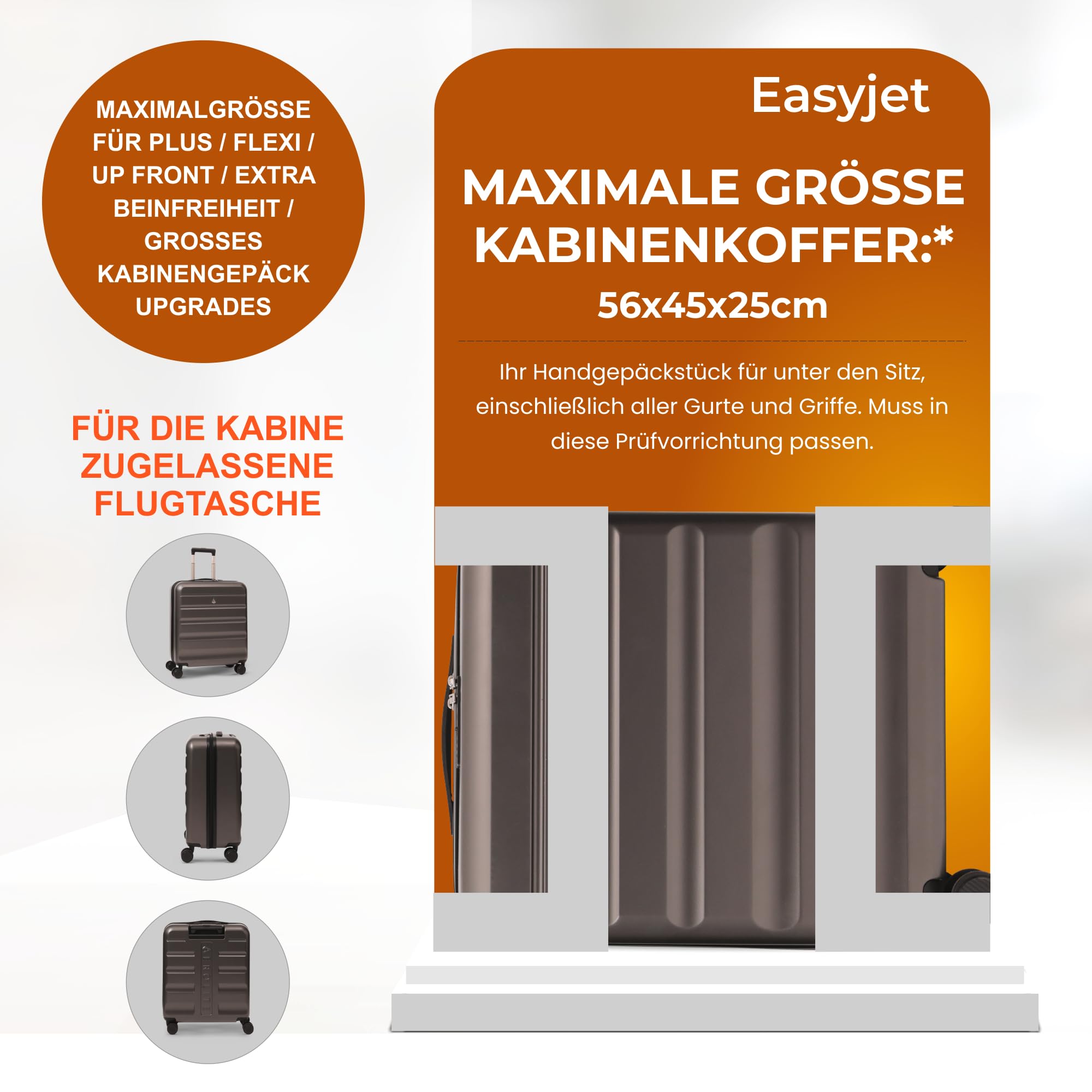 Aerolite 56x45x25cm Easyjet / British Airways / Jet2 Höchstbetrag 4 Rad Handgepäck Leichtgewicht Hartschale Bordgepäck Kabinentrolley Reisekoffer Trolley Koffer 56x45x25 (Kohlegrau)