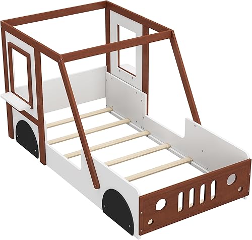 Miniatura 6 de Cama creativa de madera tamaño individual, plataforma para niños, cama en forma de automóvil para niños, niñas, adolescentes, uso en el dormitorio