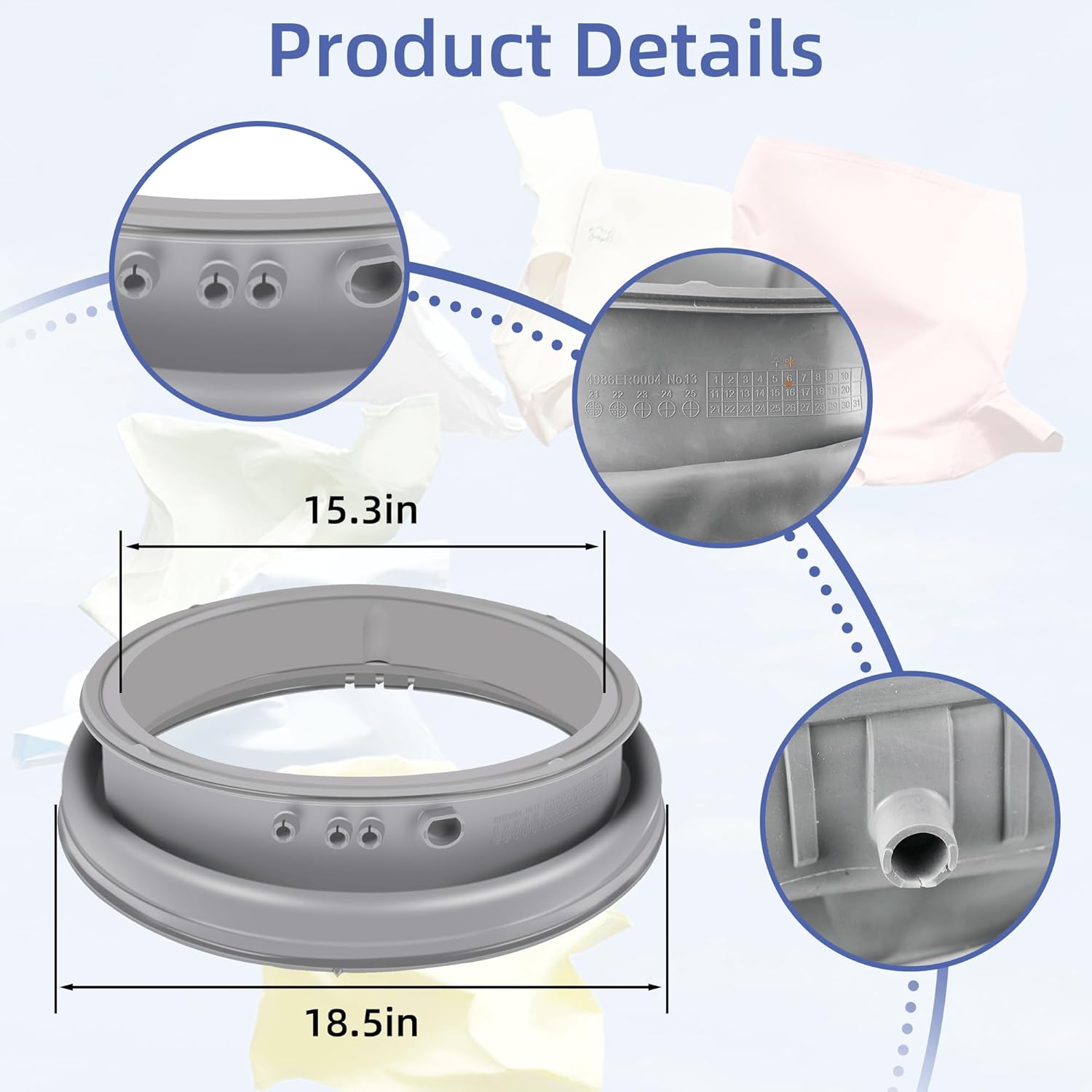 Upgraded 4986ER0004F Washer Door Gasket OEM Parts for LG Kenmore Front Load Washer,Replaces 4986ER0004J 4986ER0004K 4986ER0004M 4986ER0004N AP4439003 PS2461068