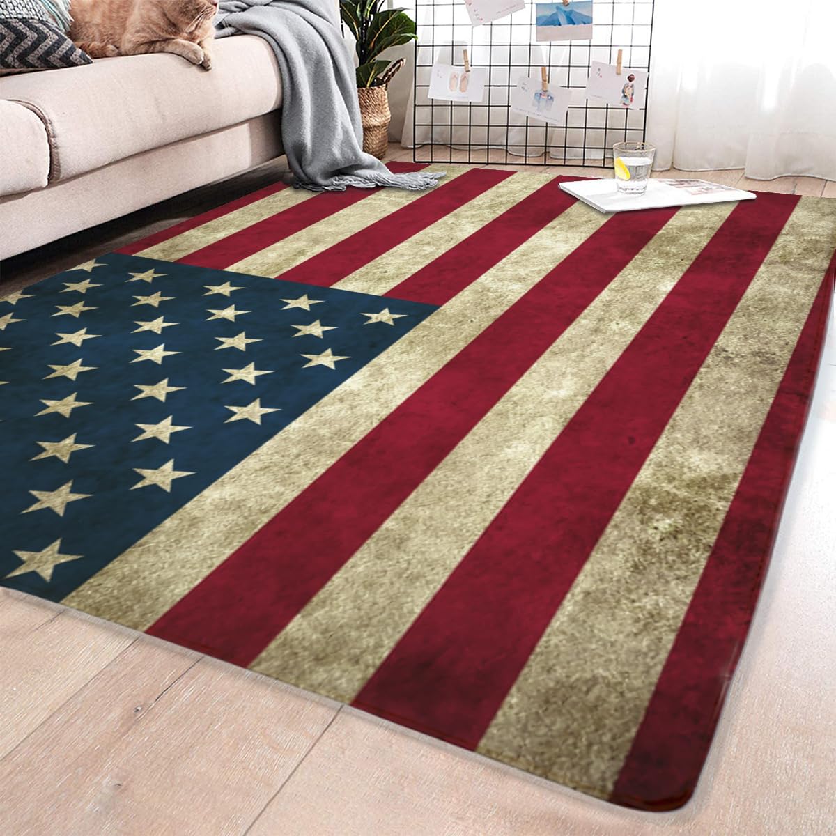 ”アメリカ陸軍　US ARMY ラグ　カーペット　絨毯　軍旗 Amazon｜アメリカ国旗柄 レトロ 星条旗 カーペット 203cm×148cm 絨毯