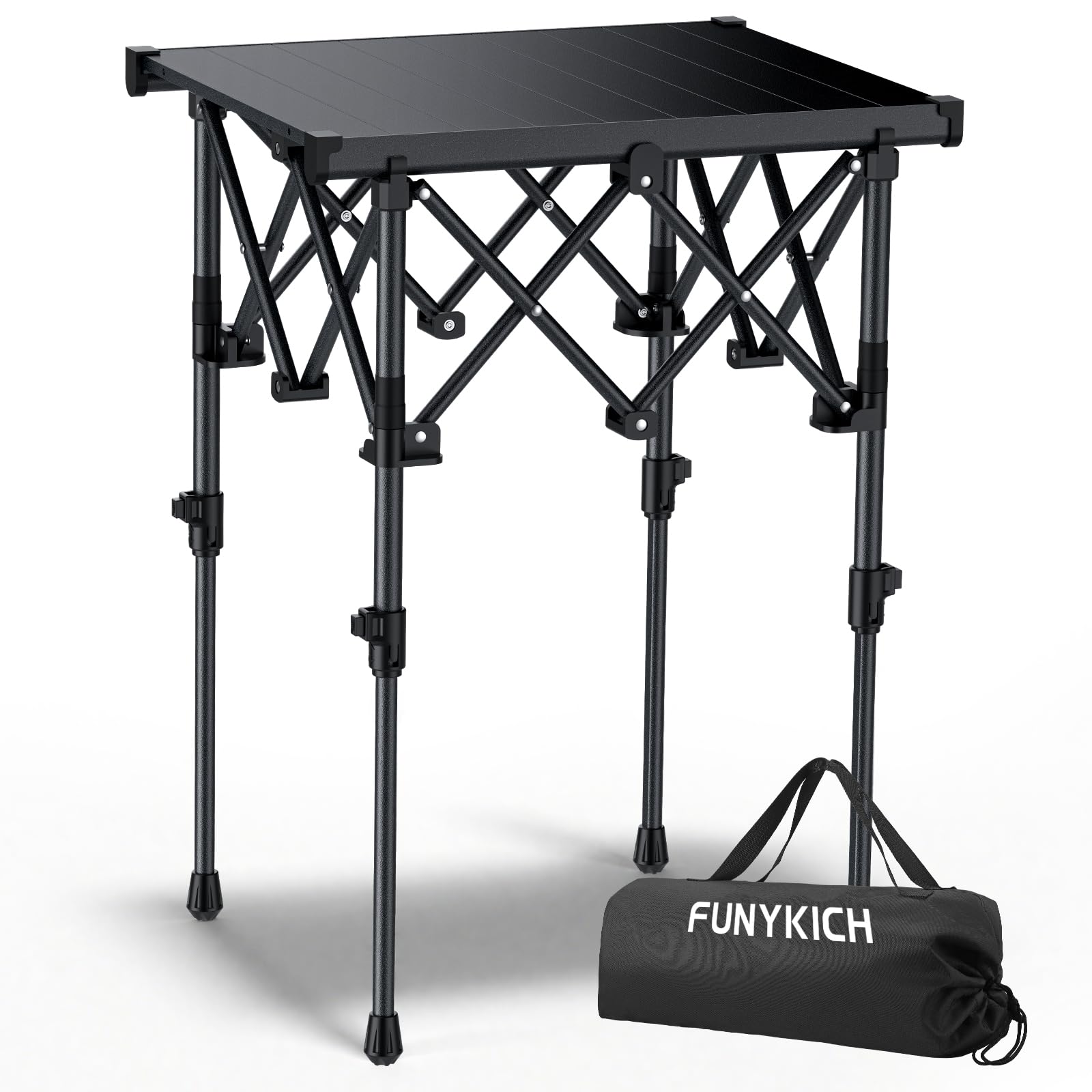 FUNYKICH Folding Camping Table(50.5x41 cm), Aluminum Roll-up Portable Picnic Table with 2 Adjustable Height(44/70 cm) for Picnic, Camping, BBQ, Party, Backyard, Beach