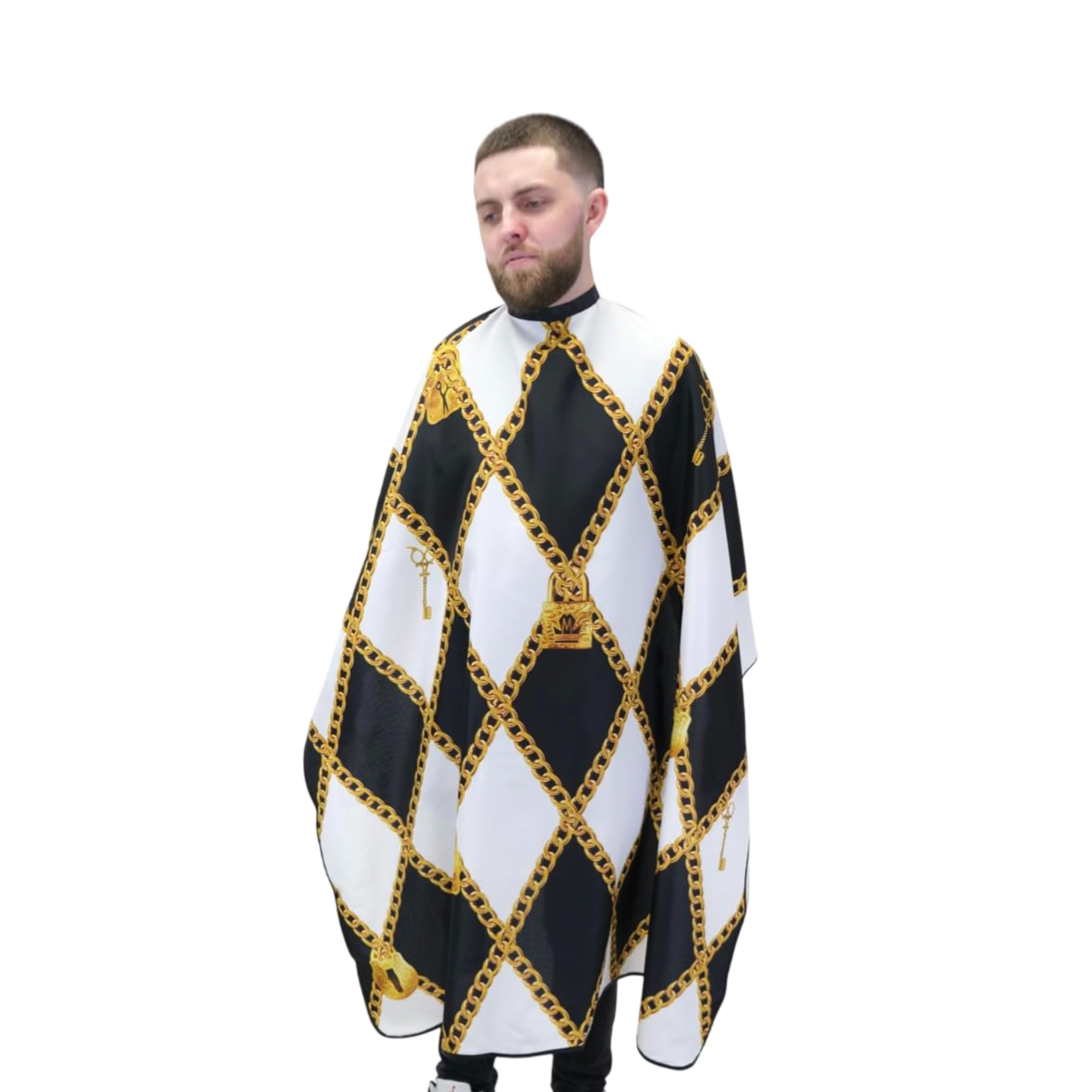 King Midas Barber Cape Professional Hair Cutting Cape (White And Black)-image-30