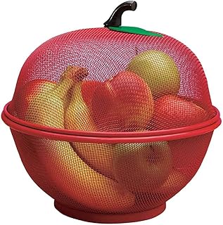 BOTEX Apple Shape Net Fruits & Vegetables Basket for Kitchen, Fruit Basket with Net Cover, Fruit and Vegetable Stand Basket red