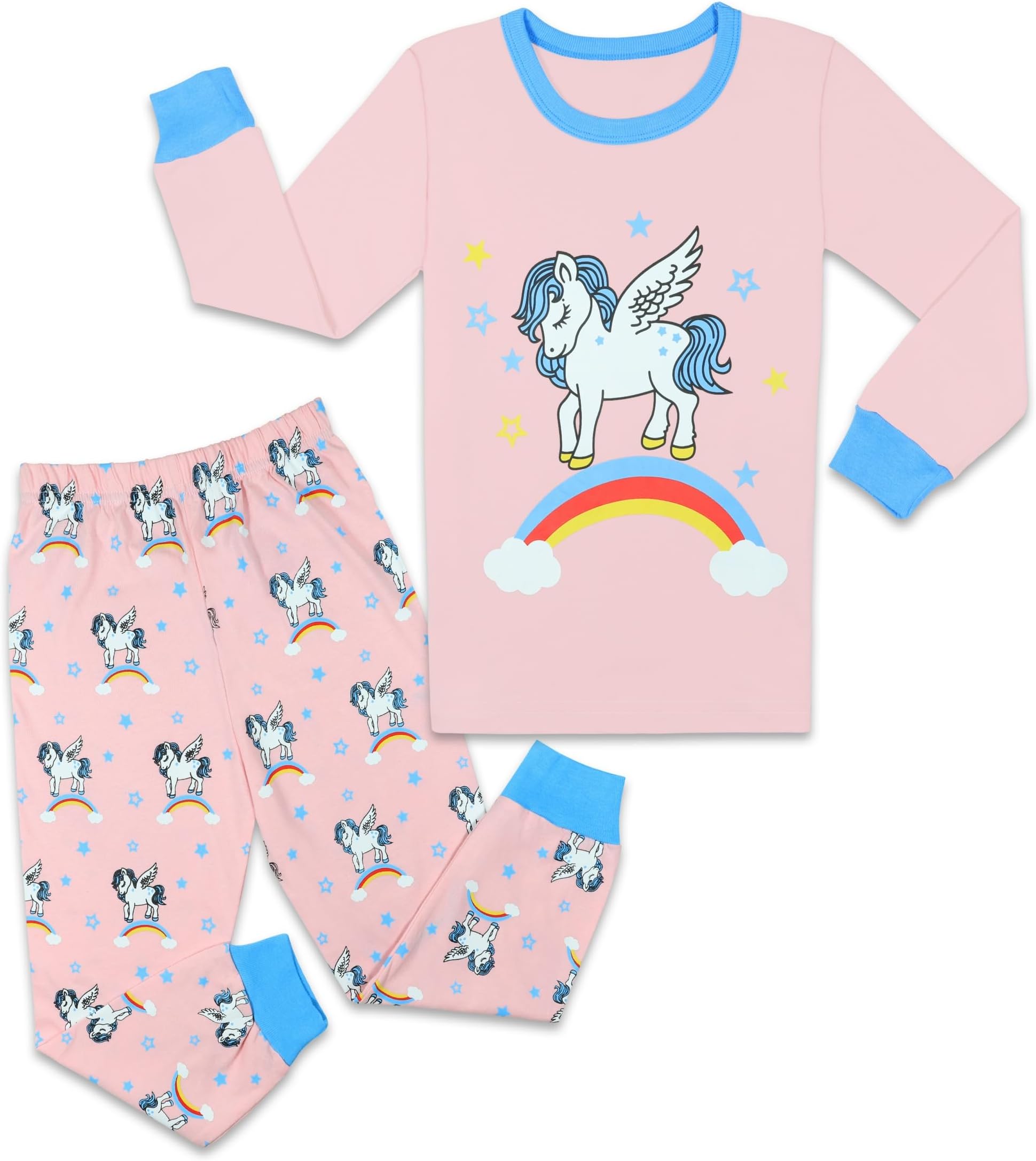 Qtake Fashion Girls Pajamas Toddler Pjs Set 100% Cotton Kids Sleepwear 2 Piece Child Clothes Size 2-12 Years
