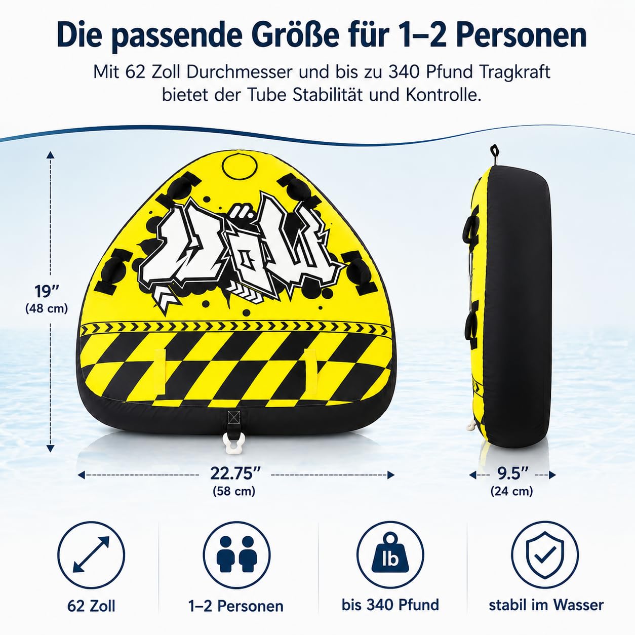 Aufblasbares Schlauchboot für 1-2 Personen – Robustes Freizeitboot mit vorderem Schlepppunkt