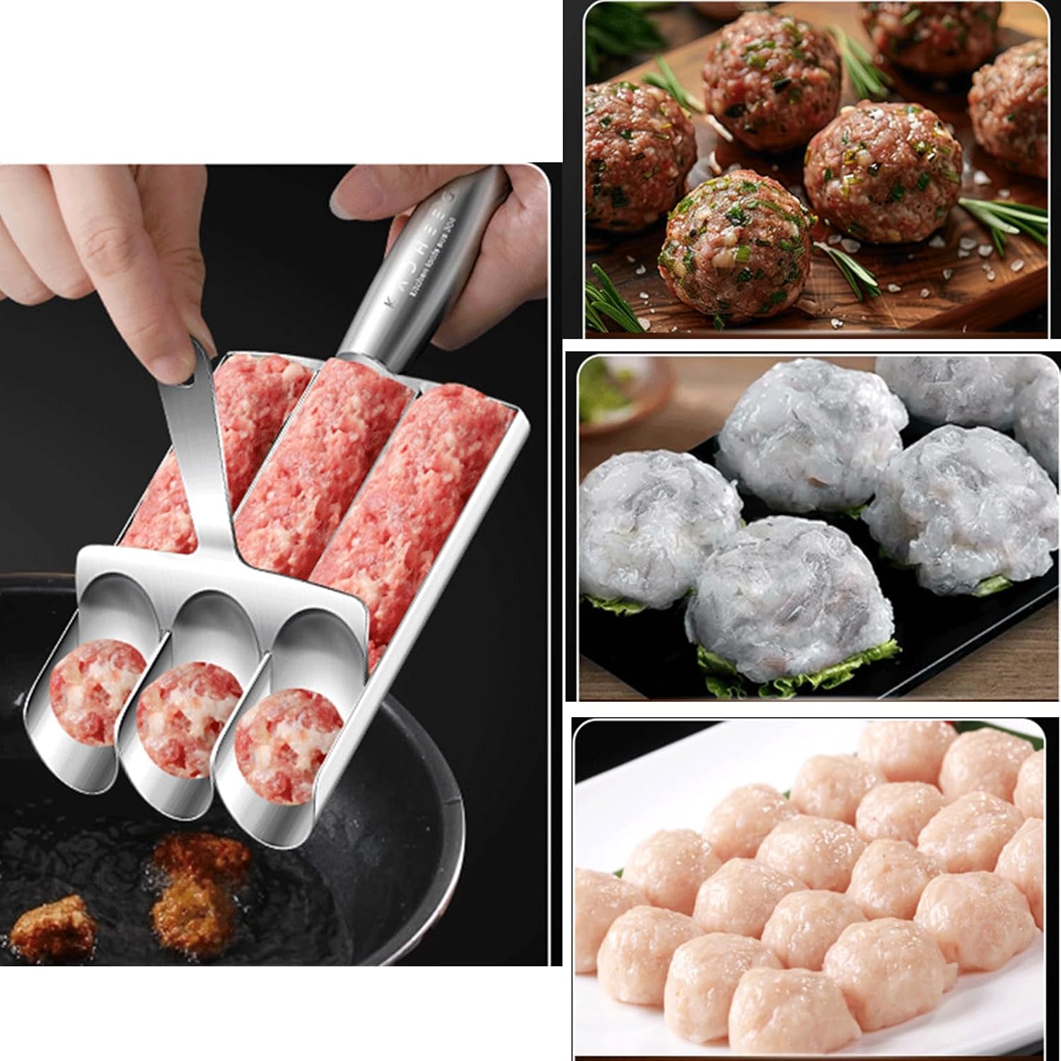 4-in-1 Meatball Maker Tool with Cutting Spoon Stainless Steel Creative Kitchen Making Mold Set Kitchen Meatball Scoop Ball Maker Kit for Quick Making Meatballs(X8-1)