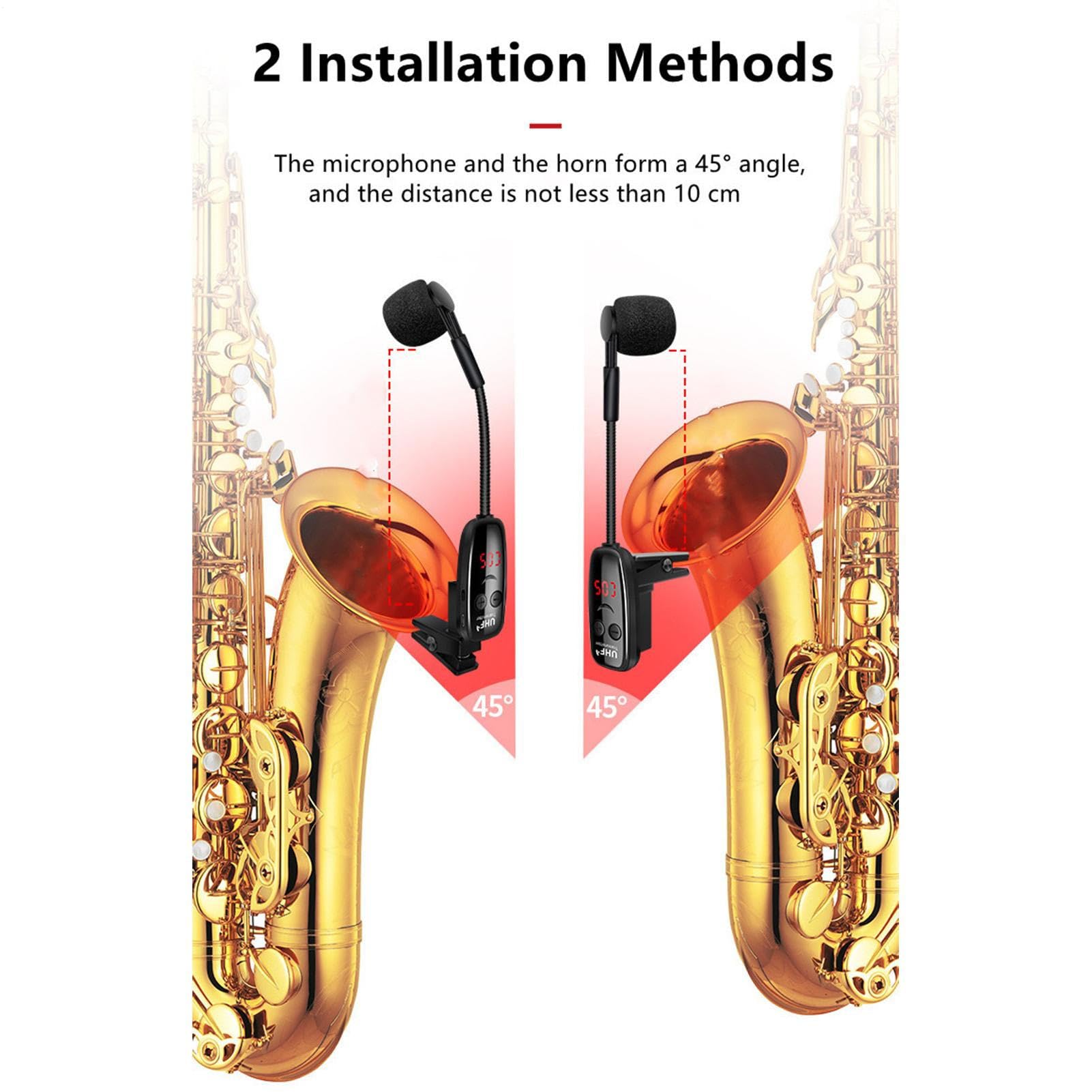 Micrófono Para Saxofón Herramienta de de Captación | Micrófono Inalámbrico De Saxofón Con Clip Y Alcance De Hasta 48 Metros Para Guitarra Acústica Piano Flauta