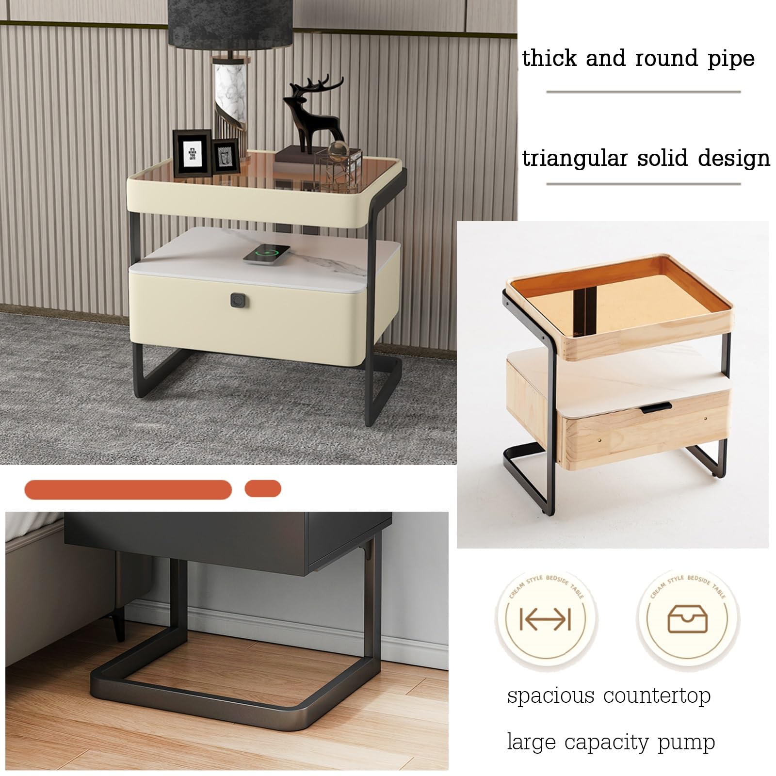 Amazon｜ベッドサイド収納キャビネット、モダンなベッドサイドテーブル