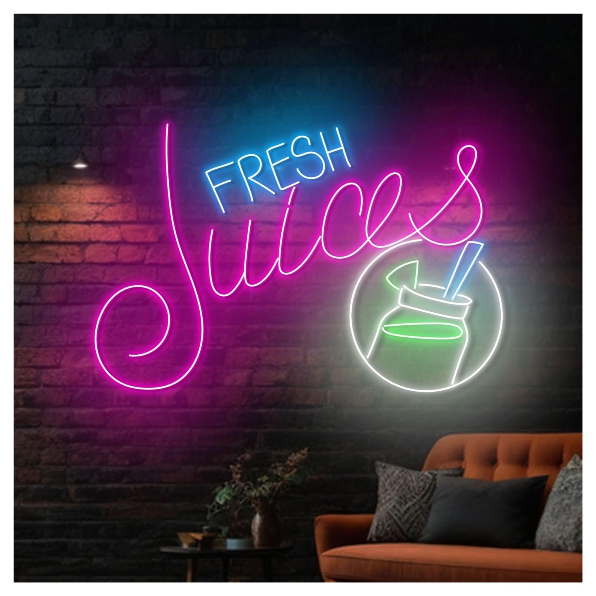 XENITE Luces Art Decoration Christmas Letrero De Neón Fresh Juices Con Luz LED Regulable Para Cafeterías, Cócteles, Pubs, Clubes, Fiestas De Cumpleaños, Decoración De Pared 50cm