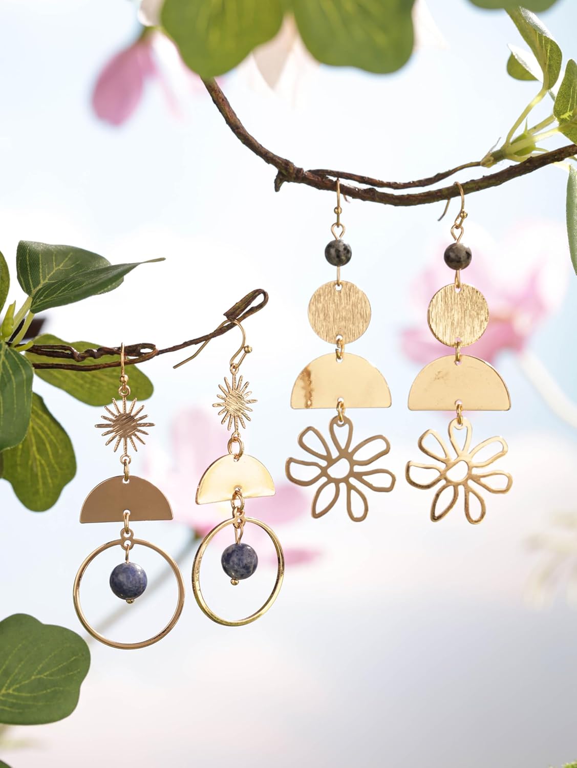 MINACHI Boho Layered Flower Dangle Earrings, Handmade Bohemian Floral Jewelry for Summer Vibes for Women - Image 7