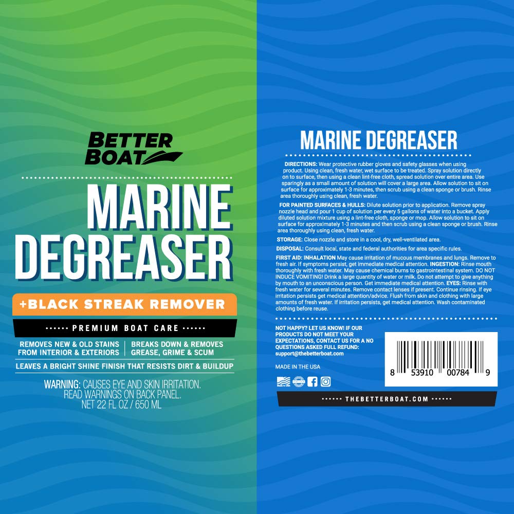Better Boat Desengrasante Marino Negro Streak Remover Fibra de Vidrio y Motor desengrasante Limpiador Barco y automotriz