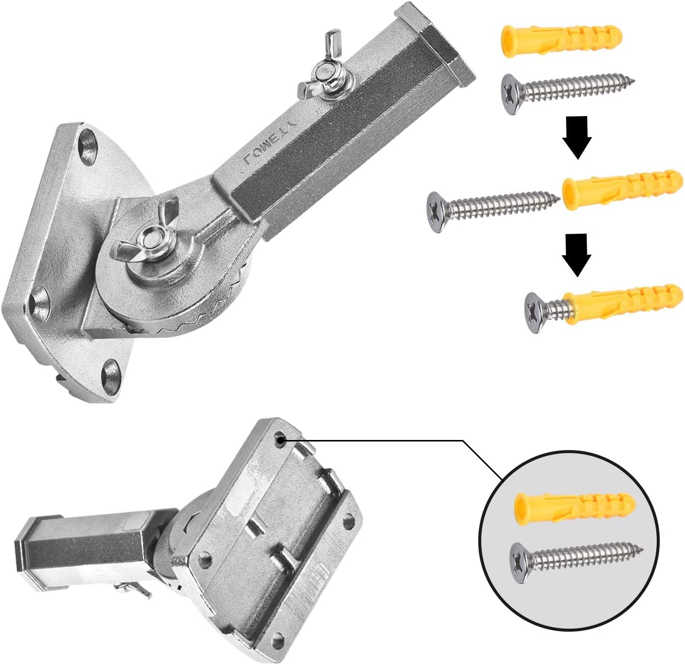 Stainless Steel Flag Pole Holder Heavy Duty Multi-Position Flag Pole Bracket Multi-Angle Adjustment Wall mounting Bracket for 1 inch Flag Pole(Silver) - Image 7