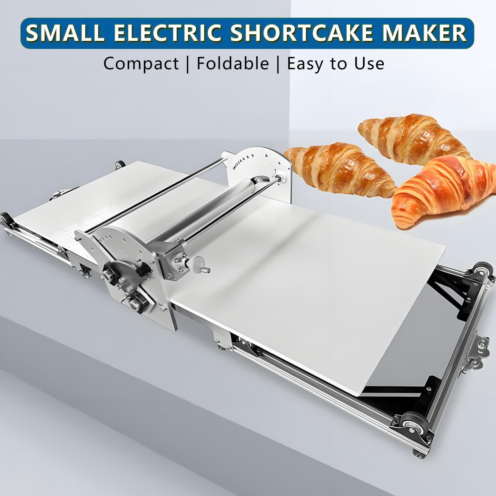 Laminadora De Masa De Acero Inoxidable -Laminadora Masa Croissant Sobadora Plegable Profesional Alta Eficiencia, Acero Inoxidable, Grosor Ajustable 0.07"-1.18 "(2-30mm) Para PanaderíAs