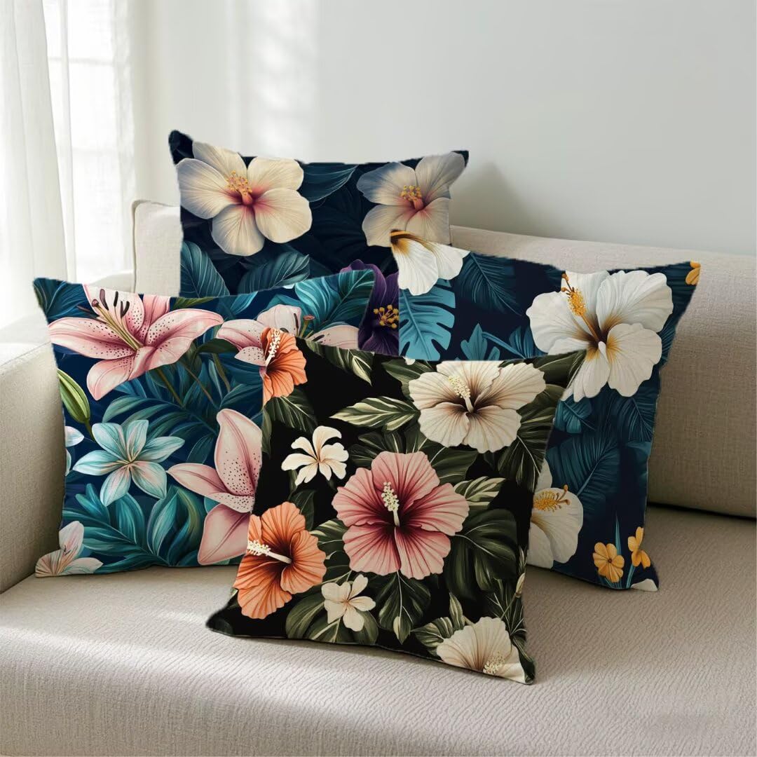 Kissenbezug 40x40 cm 4er Set Outdoor Kissen Sommer Gartenkissen Beidseitiger Druck Sofakissen Blume Dekokissen mit Reißverschluss, Wetterfest Leinen Kissenhülle für Garten Balkon Terrasse Deko Ym546