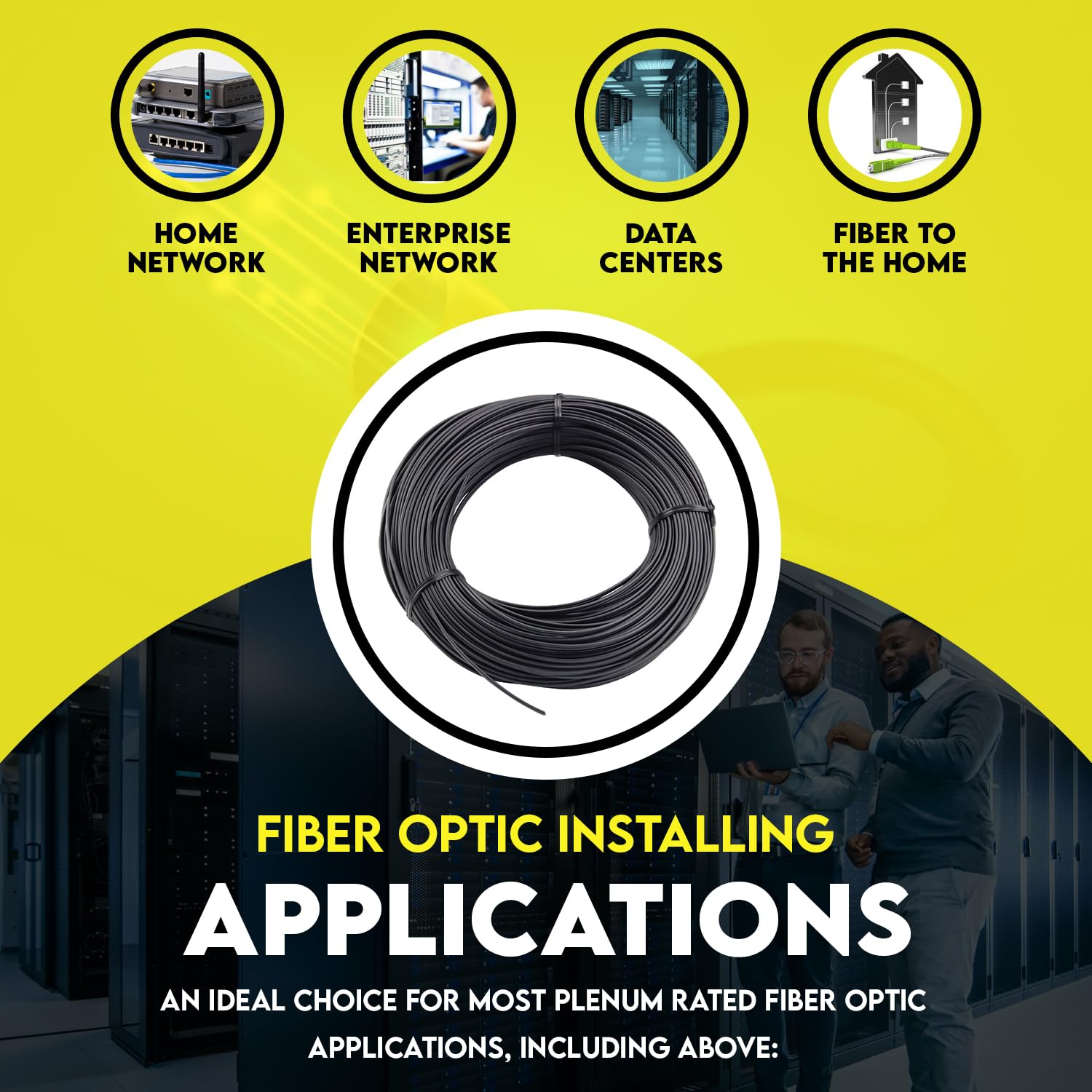 Plenum 12 Strand Singlemode OS2 9/125 Indoor/Outdoor Fiber Optic Cable, Corning SMF-28 Ultra, Black, PVC Jacket, 1000 Feet