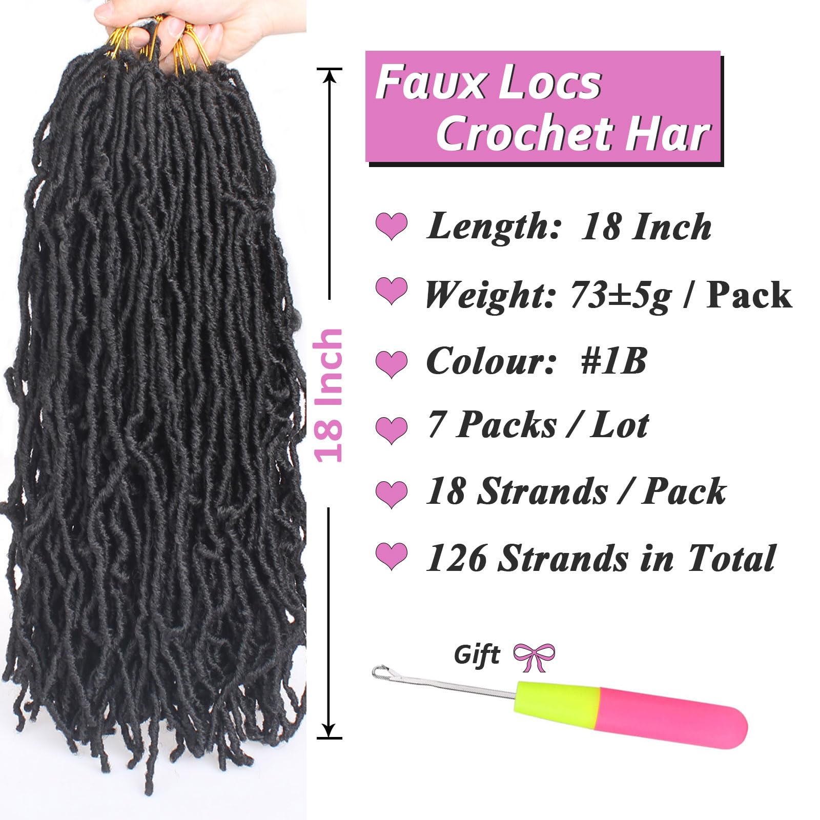 45,7 cm künstliche Locs Häkelnadel Hair Soft Locs 7 Packs Pre-looped New Faux Locs Crochet Braids Natural Black Goddess Locs Crochet Hair Extension Curly Locs Braiding Hair Synthetic for