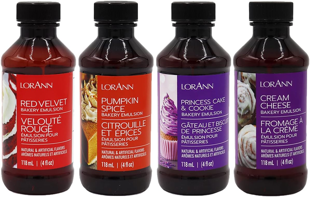 Bakery Emulsion Bundle, Red Velvet Princess Cake Cream Cheese Pumpkin, 4 Fluid Ounce
