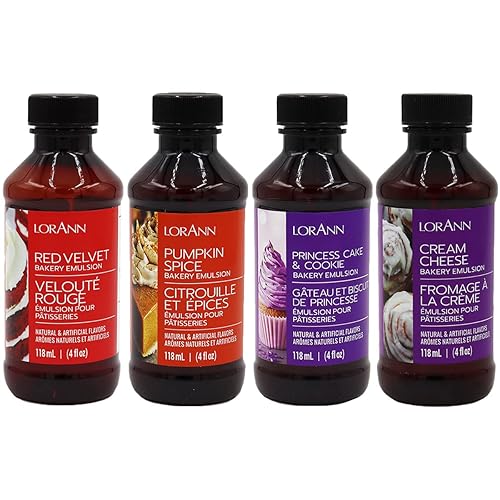 Lorann Oils Paquete de emulsión de panadería, calabaza de queso crema de pastel de princesa de terciopelo rojo, 4 onzas líquidas