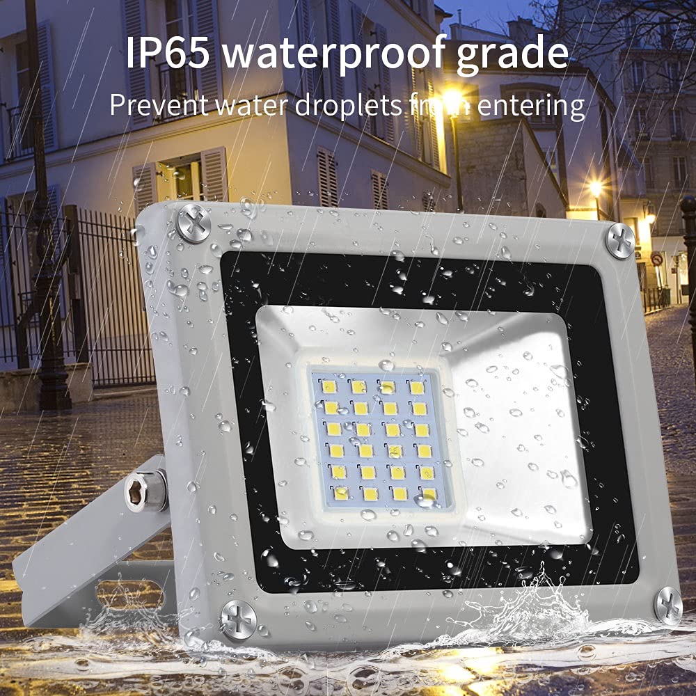 Foco LED de Seguridad for Exteriores, 10 W, 800 LM, 6500 K, luz Blanca Diurna, IP65, Impermeable, for Patio, Parque, Estanque, 12 V-24 V CC.(6 Packs)