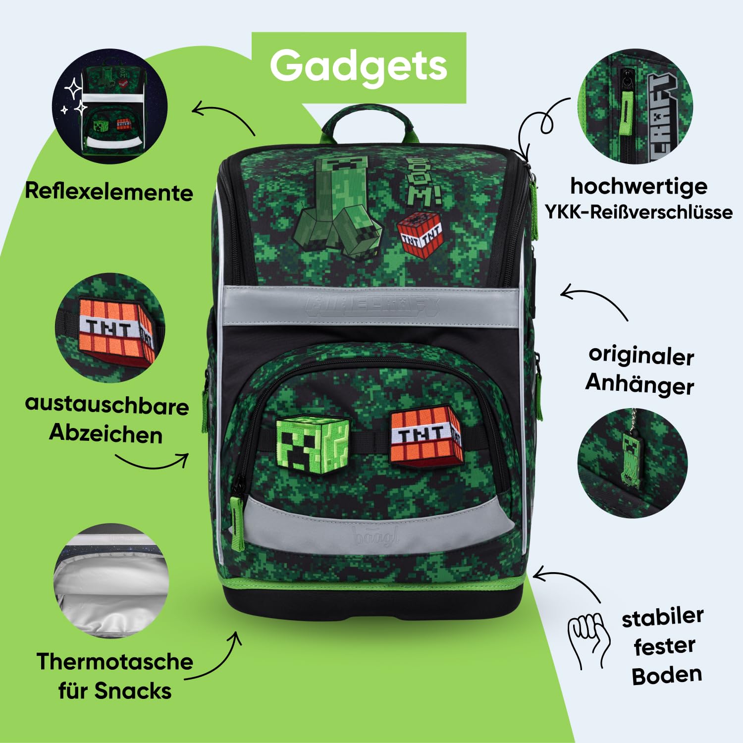 Baagl Schulranzen Jungen 1. Klasse Schultasche Zippy Plus - Minecraft Boom