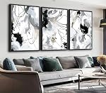 Large Framed Canvas Wall Art - Retro Grey Graffiti Pictures for Living Room Rustic Abstract Wall Decor Vintage Prints for Bedroom Dinning Room Black Float Framed 40cm X 60cm X 3 Pcs