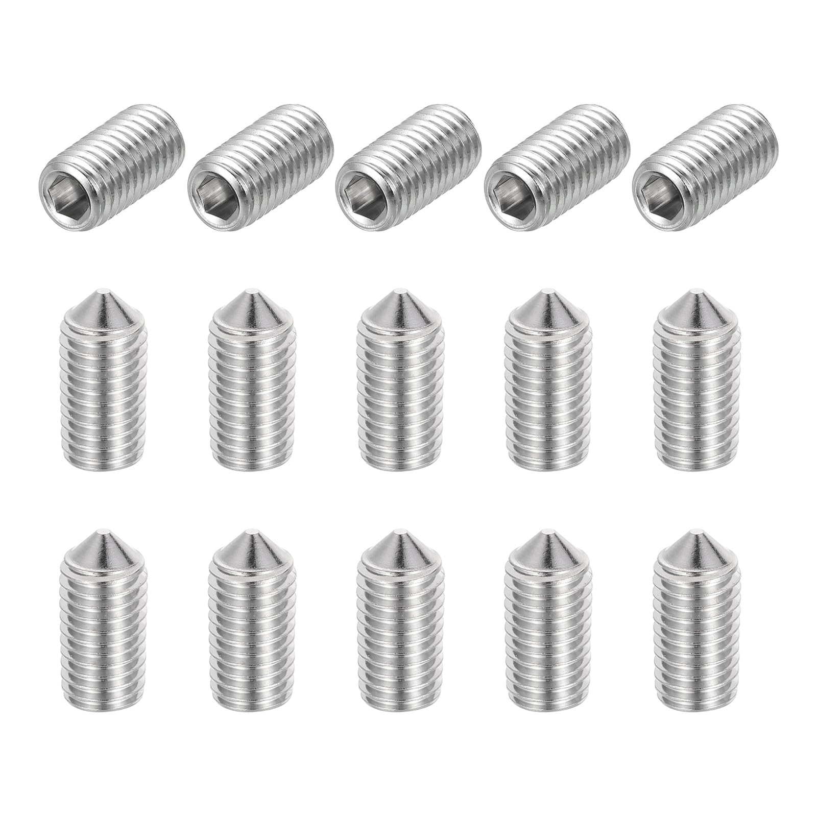 sourcing map 15 Pcs M12x25mm Cone Point Set Screws, 304 Stainless Steel Hex Socket Grub Screws for Bathroom Fixtures Repair Furniture DIY Project