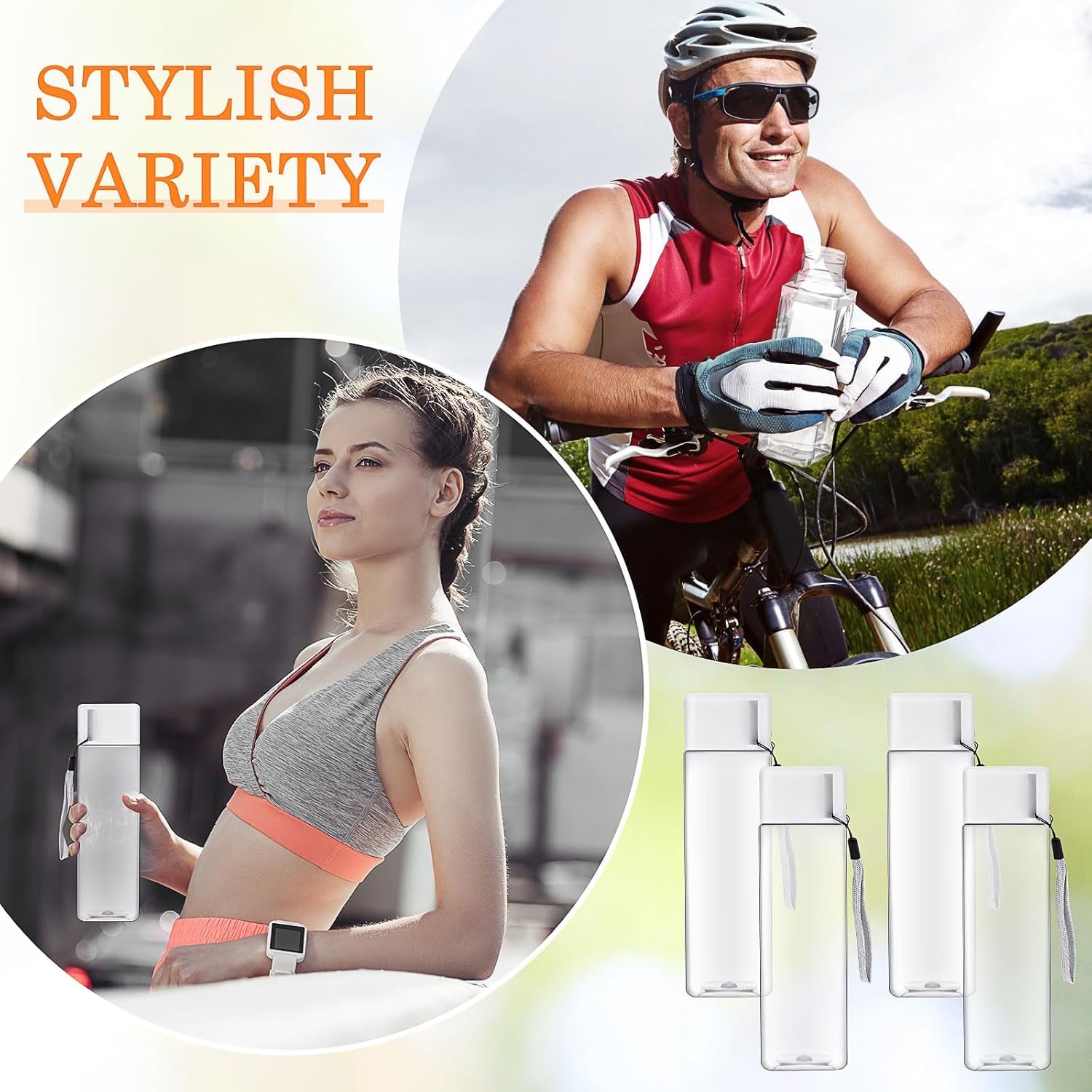 20 botellas de agua en paquete grande, 500 ml, botellas de agua de plástico reutilizables, botella de agua deportiva de boca ancha, botella de plástico rectangular para gimnasio, fitness al aire libre