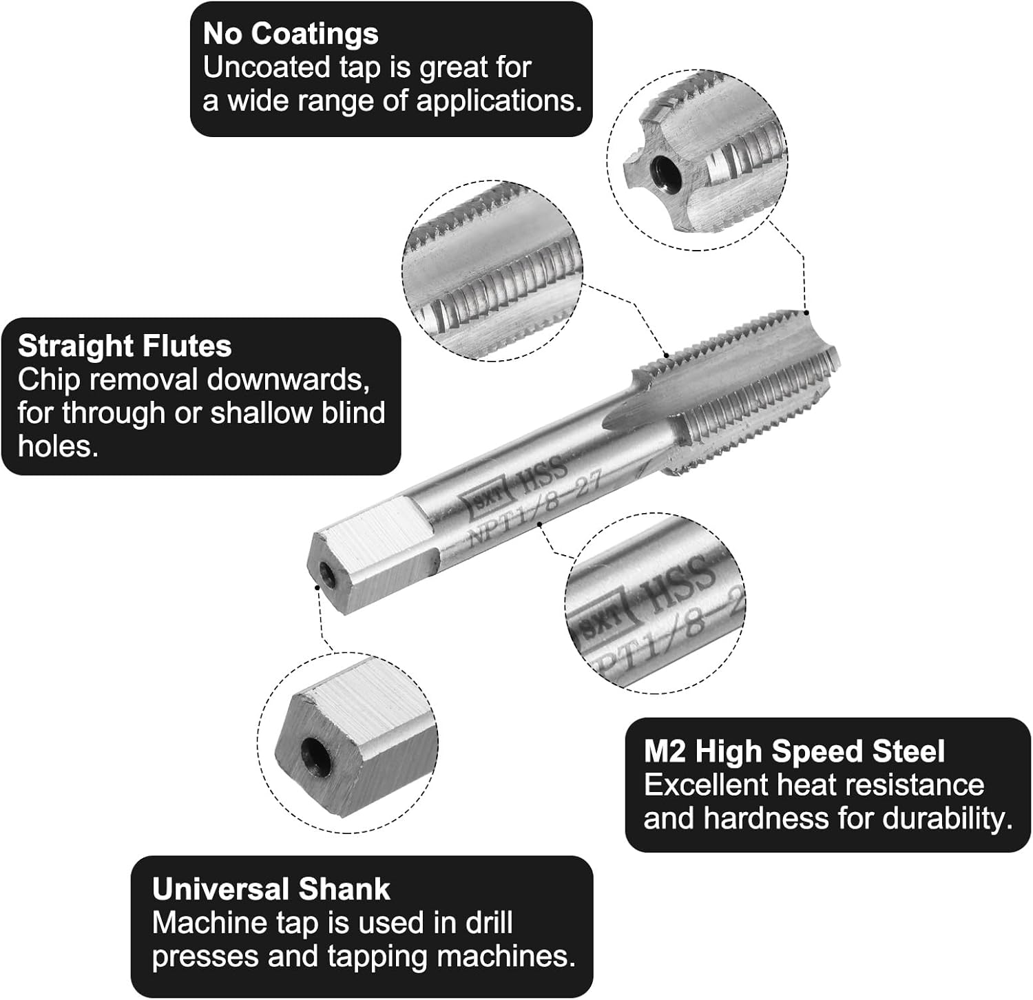 uxcell Tap & Drill Bit Set, 1pcs 1/8-27 NPT Straight Flute Thread Taps and 1pcs 8.3mm Twist Drill Bits, HSS6542 Screw Tapping Threading Tools