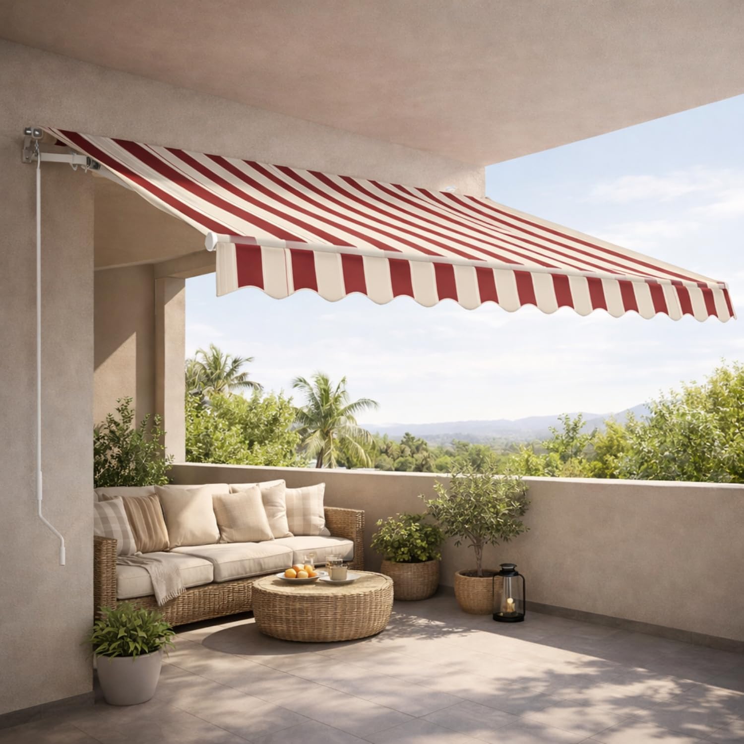 Paluplus Tenda da Sole a Avvolgibile a Barra Quadra, Misura 300x200 cm, Braccia estensibili e inclinazione 35 Gradi, Telo Resistente 280 g/m², per Balcone e Terrazzo -1800F -18,5 (Bordeaux e Crema)