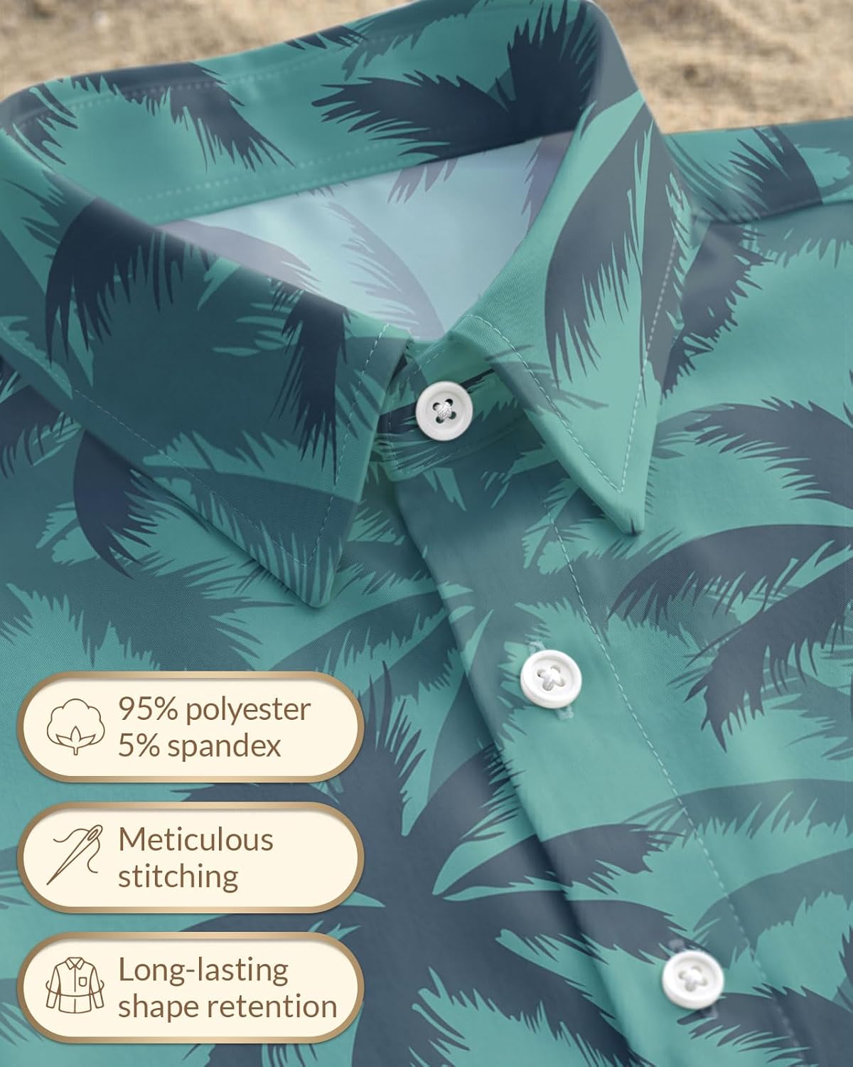 Men's Luxury Hawaiian Button Down Shirt - Tropical Leaf Print Short Sleeve Resort Wear - Lightweight Stretch Aloha Shirt