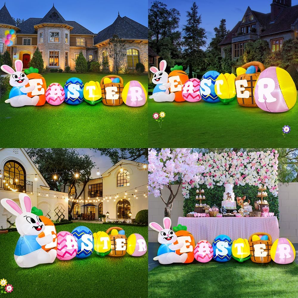 10FT Long Easter Inflatables Outdoor Decorations Inflatable Bunny Banner Decor Blow Up Yard Decorations with Lights Home Party Easter Decoration - Image 2