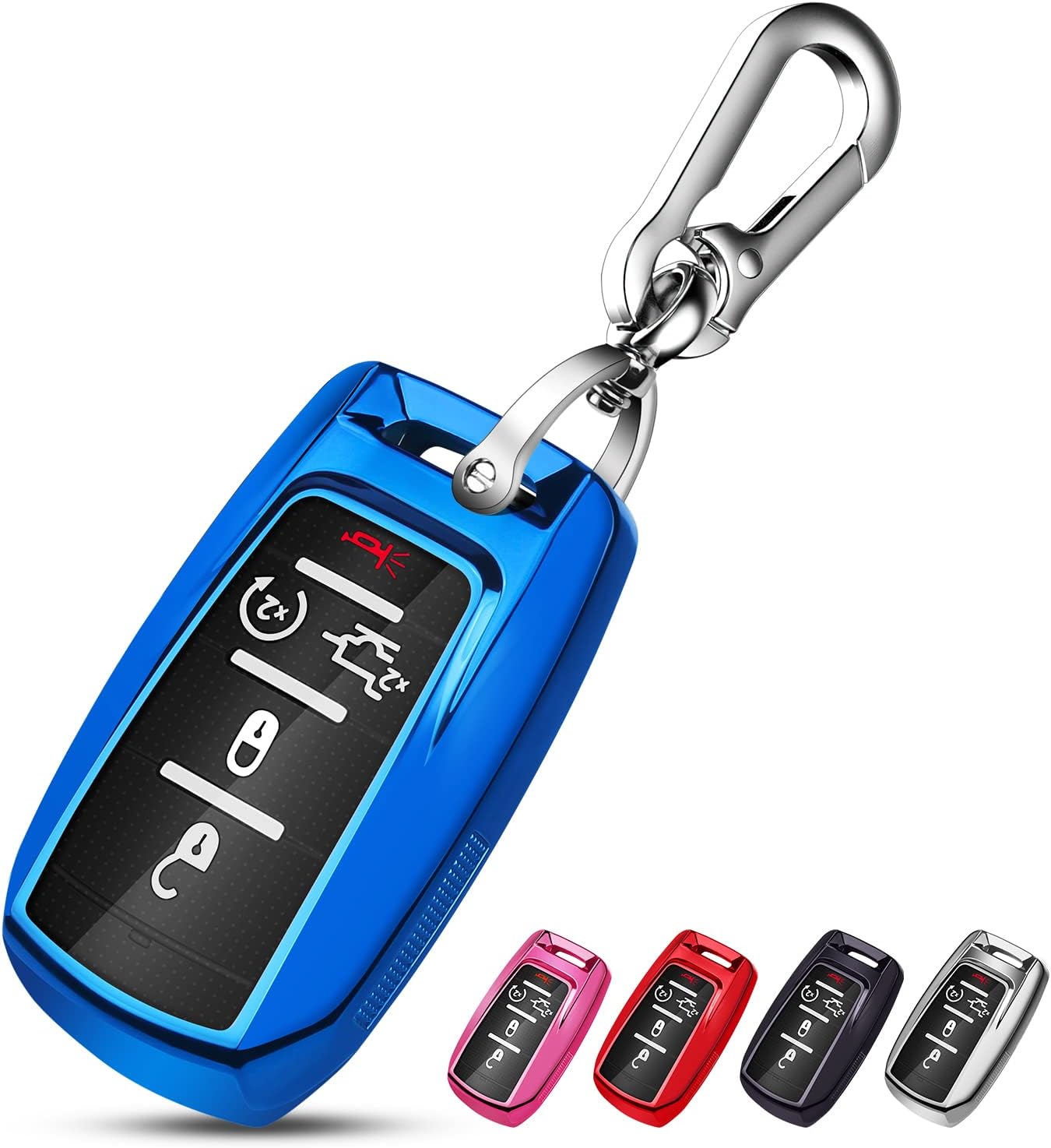 for RAM Key Fob Cover with Keychain Clip Soft TPU Key Case Compatible with 2019 2020 2021 2022 Dodge Ram 1500 2500 3500 4500 5500 Smart Remote Accessories (Blue)