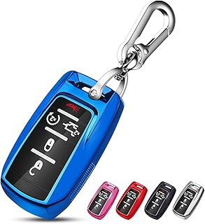 QBUC for RAM Key Fob Cover with Keychain Clip Soft TPU Key Case Compatible with 2019 2020 2021 2022 Dodge Ram 1500 2500 3500 4500 5500 Smart Remote Accessories (Blue)