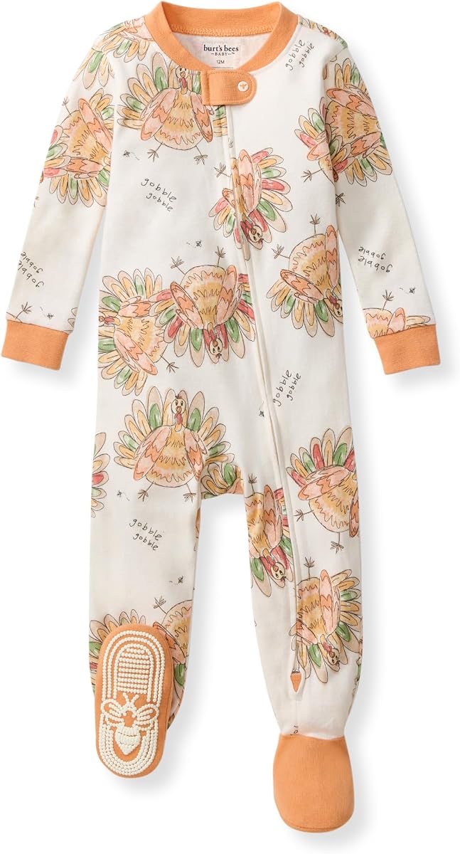 Burt's Bees Pijama para dormir con pies de ajuste ceñido de algodón orgánico para niñas bebés