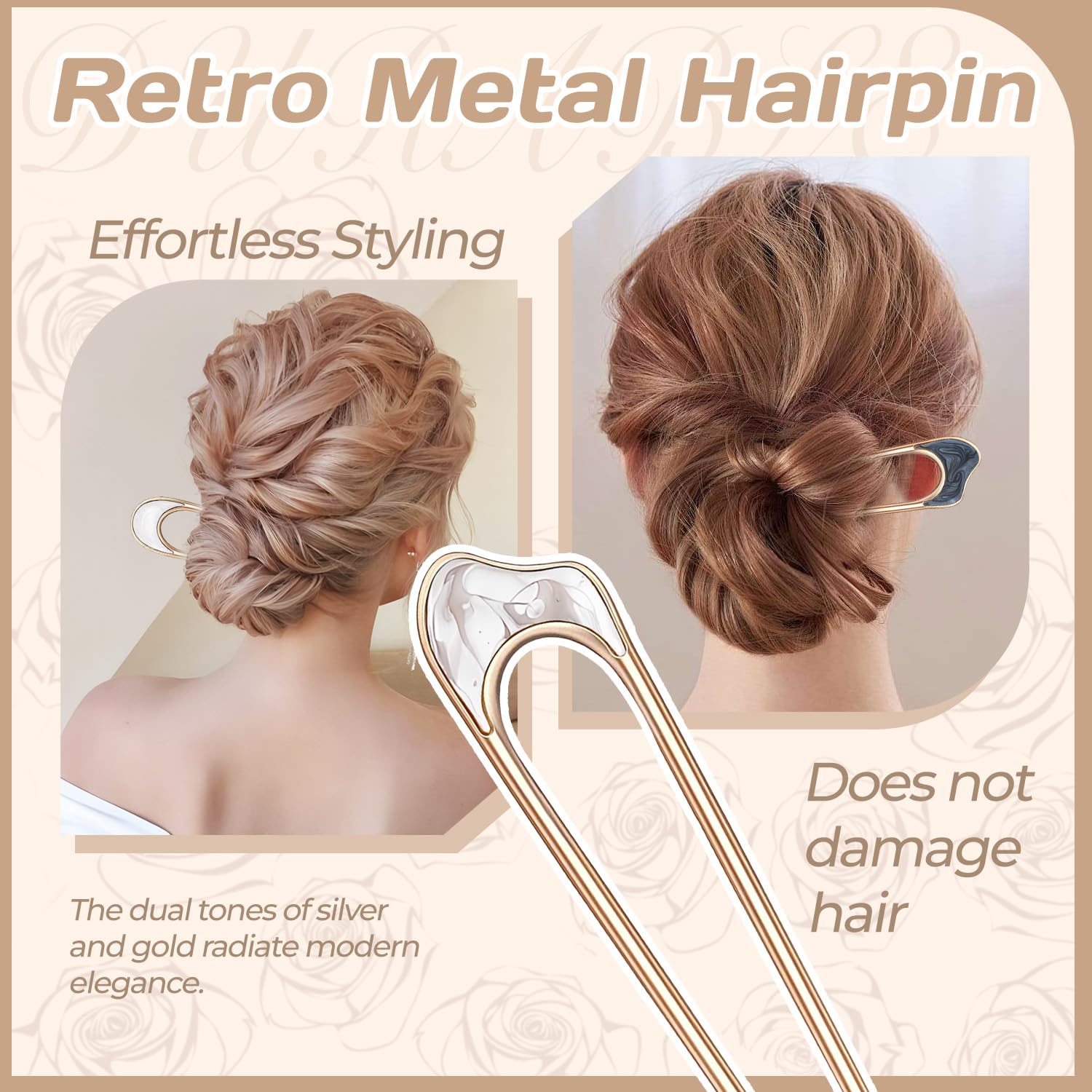 4PCS U Shaped Hair Fork,French Hair Pins for Women,Metal Vintage Hair Sticks for French Twist Hair,Hairstyle Chignon of Elegant Hairstyles Accessories