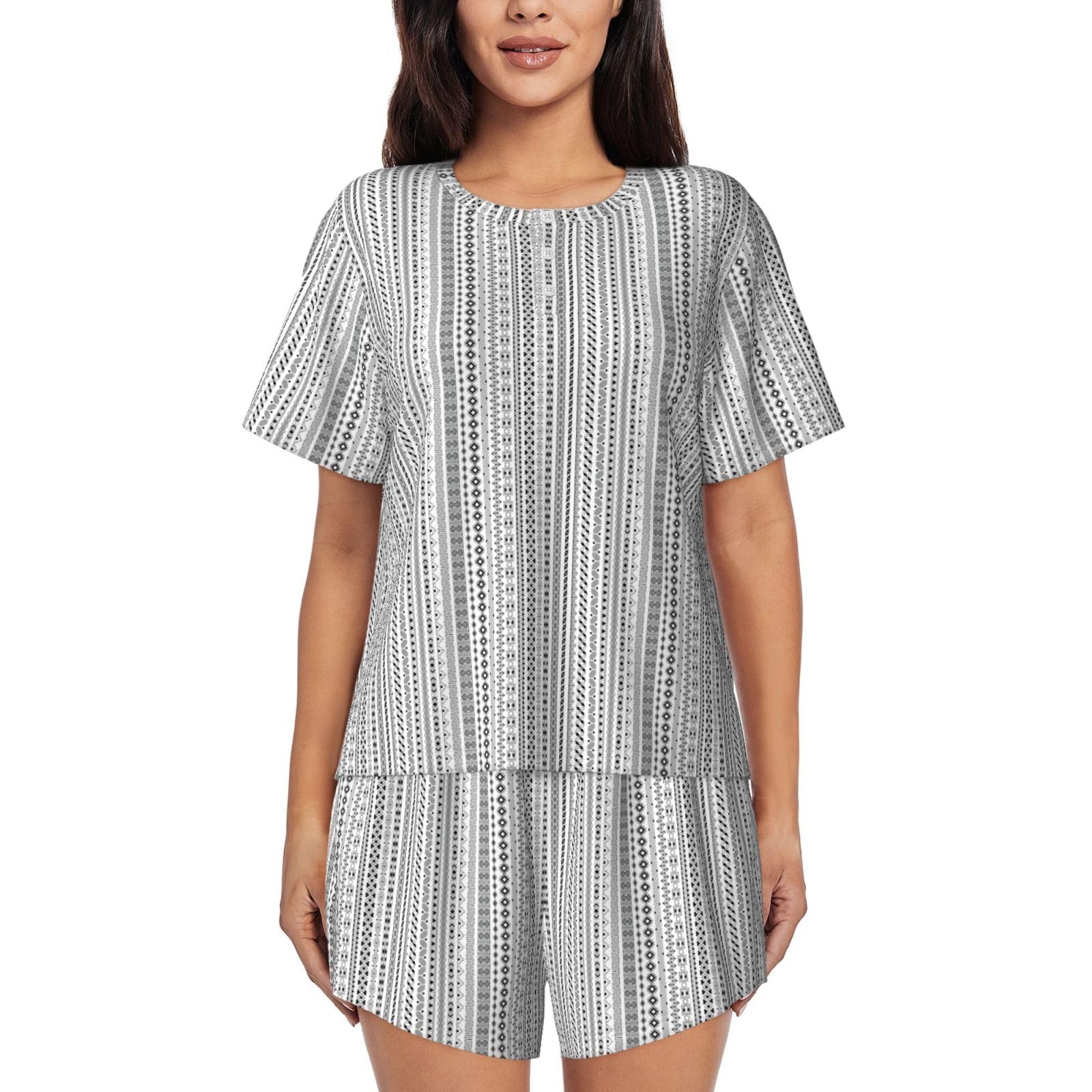 Pyjama imprimé triangle bohème avec finitions douces et fluides - 8
