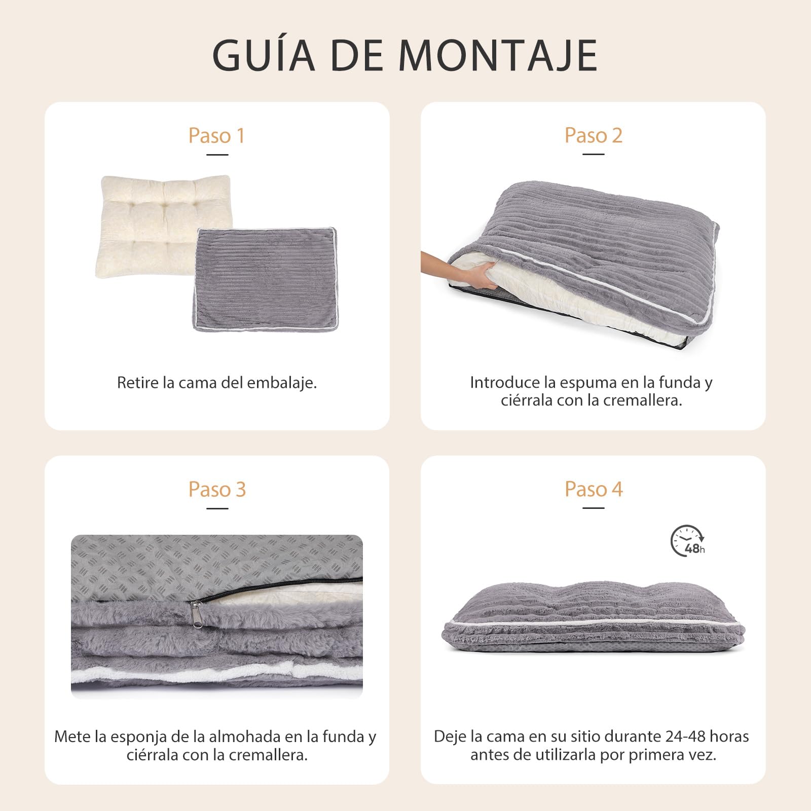 Cama para Perros Grandes: Cojín Lavable con Piel de Conejo Sintética - Forro 100% Impermeable - Base Antideslizante y Funda Extraíble para Jaulas y Casa (106 x 80 x 13 cm)