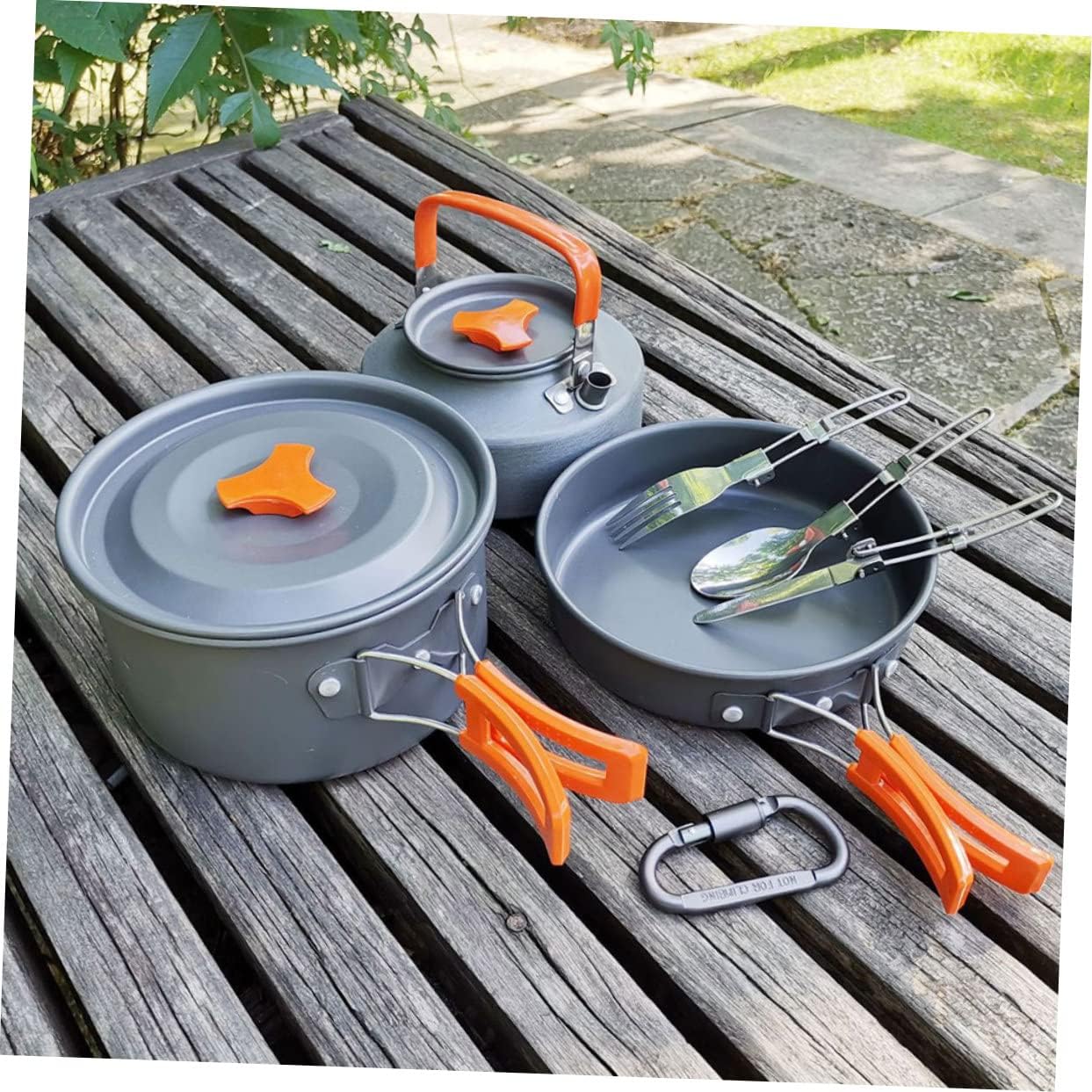 Person Camping Cookware Set Portable Camping Pot Teapot Cooking Pan Cooking Supplies Outdoor Accessories