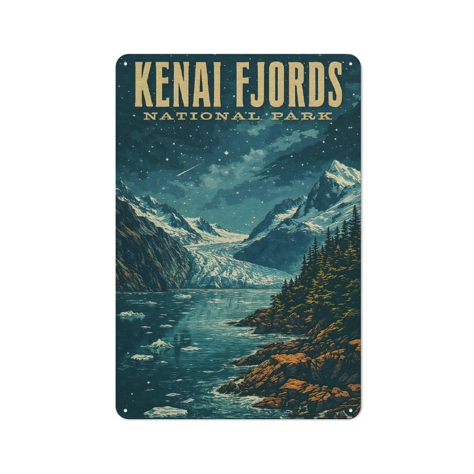 Junmoney Style-19 Vintage Metal Plaque 30X20cm Featuring Kenai Fjords National Park Vintage, Diner Style Decor For Restaurant, Kitchen, Counter Or Breakfast Nook