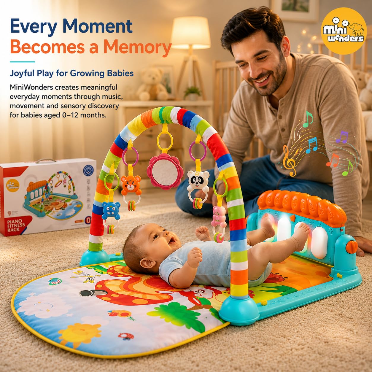 Mini Wonders Baby Gym Play Mat with Hanging Toys | Tummy Time Activity Gym for Newborns | Soft Mat with Rattles & Mirror | Sensory Development Toy 0-12 Months 2