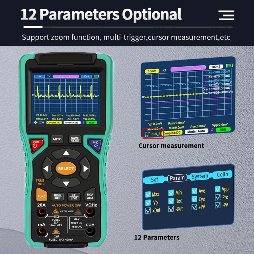 Osciloscopio de mano, 3,2 pulgadas, 50 MSa/s, 10 MHz (2 MHz)