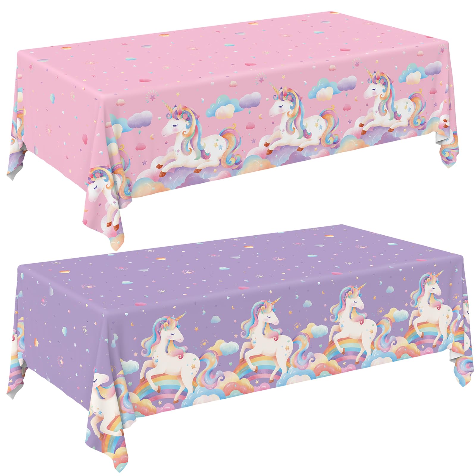 Unicorn Party Supplies Set: Perfect Unicorn Birthday Decorations, Includes 2-Pack Unicorn-Themed Tablecloths for Kids & Girls 1st Birthday, Disposable Table Covers 54 x 108 Inch